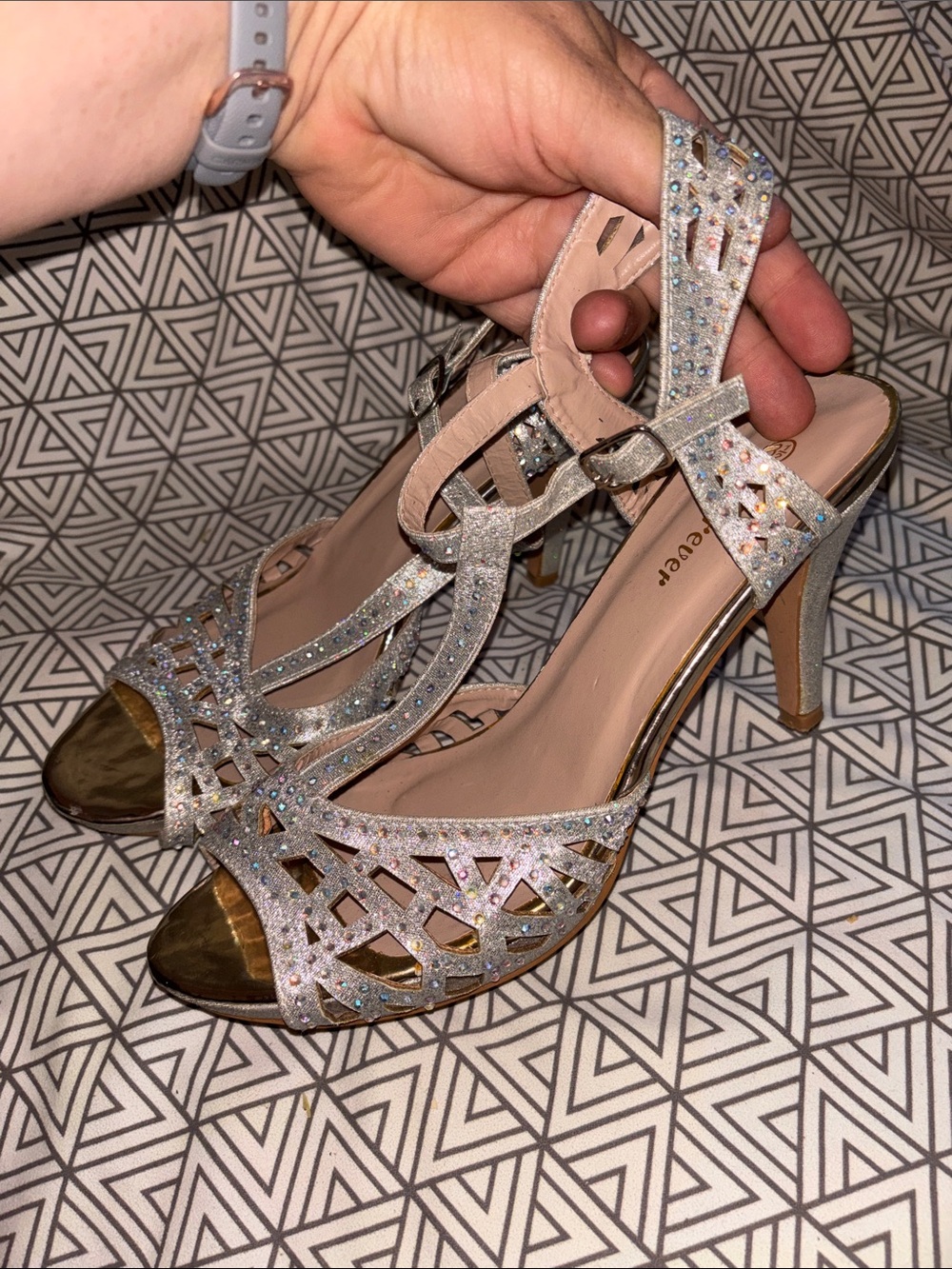 Sparkling Silver T-Strap High Heel Sandals - Women's Evening Shoes